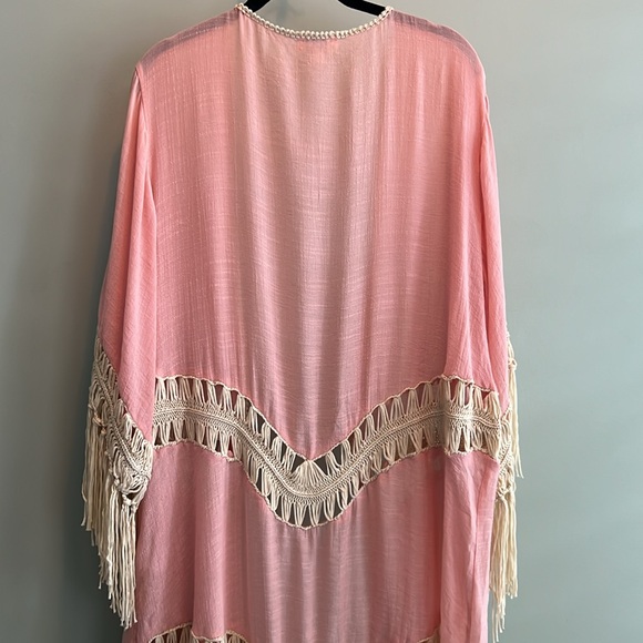 Umgee Lightweight Fringe Kimono Duster | Large | Peach | EUC - Picture 9 of 10